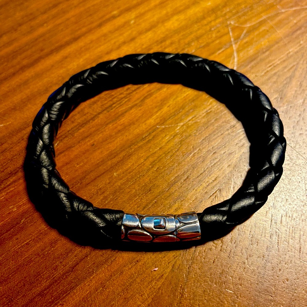 John Hardy Men's Kali Silver Black Woven Leather Bracelet